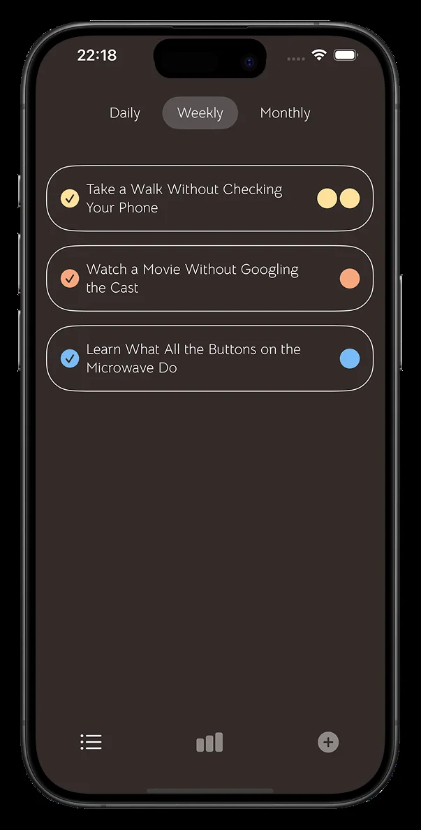 Weekly goals in dark mode